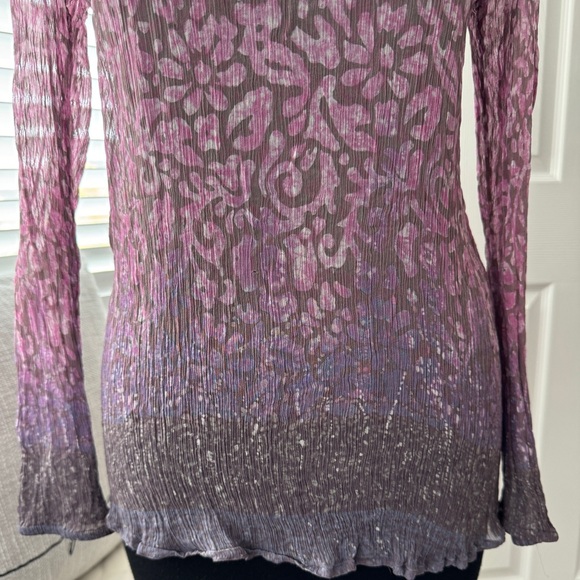 LUCKY BRAND NWOT WOMEN’S SEMI-SHEER LONG SLEEVE BLOUSE IN OMBRÉ SIZE MEDIUM - Picture 3 of 7